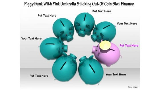 Stock Photo Pink Unique Piggy In Green Piggy Banks PowerPoint Slide