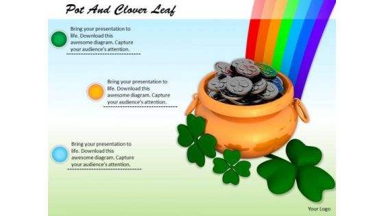 Stock Photo Pot And Clover Leaf With Rainbow PowerPoint Slide