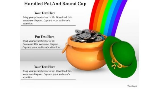 Stock Photo Pot Full Of Coins With Rainbow And Hat PowerPoint Slide Stock Photo Pot Full Of Coins With Rainbow And Hat PowerPoint Slide