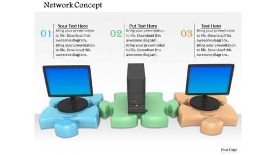 Stock Photo Puzzle Pieces With Desktop Server Network Concept PowerPoint Slide