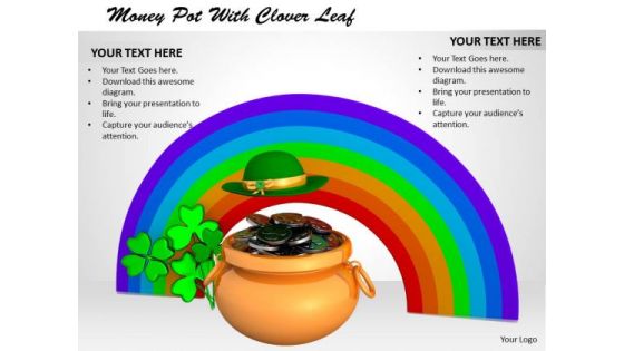 Stock Photo Rainbow Around Money Pot Hat And Clover PowerPoint Slide