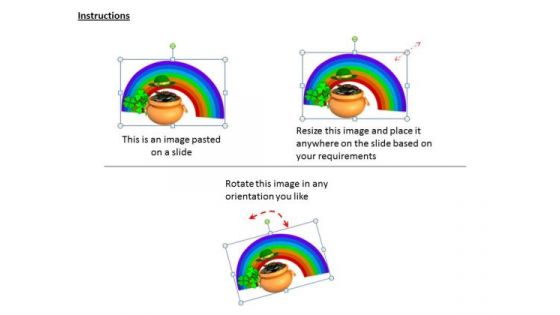 Stock Photo Rainbow Around Money Pot Hat And Clover PowerPoint Slide