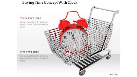 Stock Photo Red Alarm Clock In Shopping Cart PowerPoint Slide