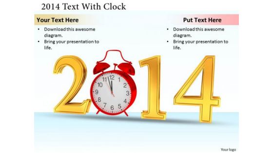 Stock Photo Red Alarm Clock With Golden Text Of 2014 PowerPoint Slide