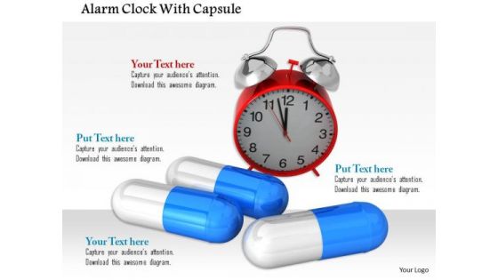 Stock Photo Red Alarm Clock With Medical Pills PowerPoint Slide