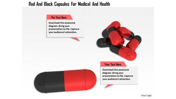 Stock Photo Red And Black Capsules For Medical And Health PowerPoint Slide