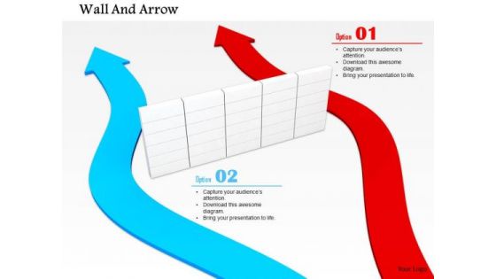 Stock Photo Red And Blue Arrow Passing Besides The Wall PowerPoint Slide