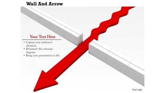 Stock Photo Red Arrow Crossing From Center Of Wall PowerPoint Slide