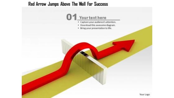 Stock Photo Red Arrow Jumps Above The Wall For Success PowerPoint Slide Stock Photo Red Arrow Jumps Above The Wall For Success PowerPoint Slide