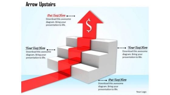 Stock Photo Red Arrow Moving Upwards In Stairs PowerPoint Slide