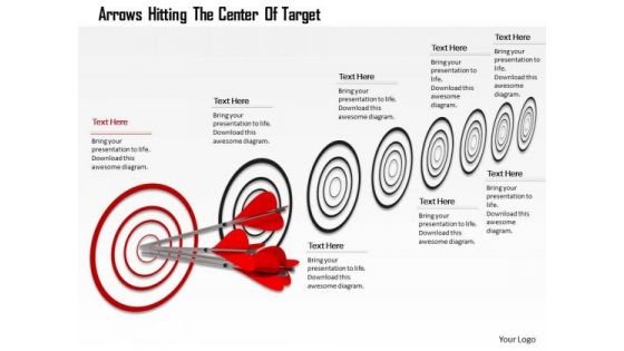 Stock Photo Red Arrows Hitting Target Dart Shows Leadership PowerPoint Slide