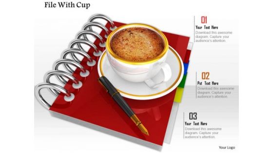 Stock Photo Red File With Coffee Cup PowerPoint Slide