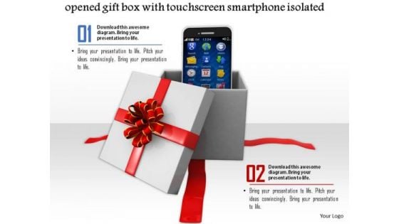 Stock Photo Red Gift Box Opened Touch Screen Smartphone PowerPoint Slide
