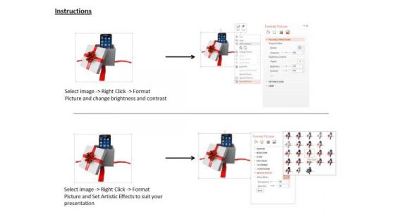 Stock Photo Red Gift Box Opened Touch Screen Smartphone PowerPoint Slide