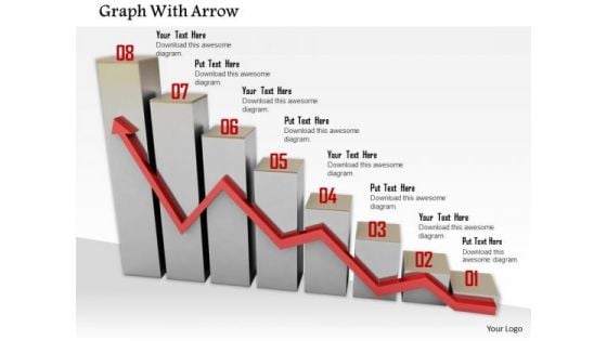 Stock Photo Red Growth Arrow On Bar Graph PowerPoint Slide