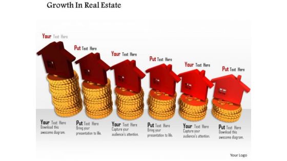 Stock Photo Red House Icons On Gold Coins PowerPoint Slide