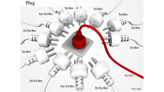 Stock Photo Red Plug In Center Of White Plug With Socket PowerPoint Slide