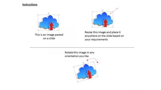 Stock Photo Red Upload Arrow On Blue Cloud Icon PowerPoint Slide