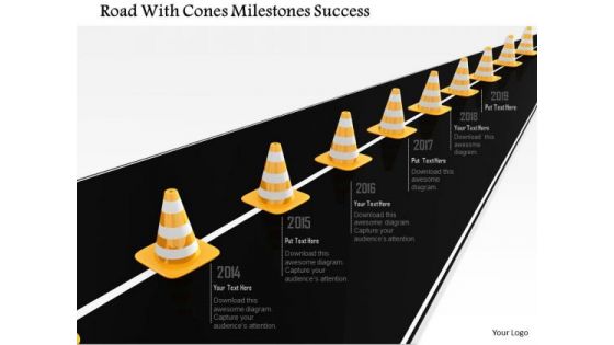 Stock Photo Road With Cones Milestones Success PowerPoint Slide Stock Photo Road With Cones Milestones Success PowerPoint Slide