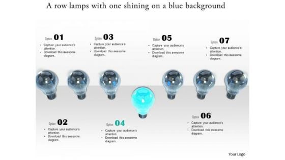 Stock Photo Row Of Lamps With One Shining PowerPoint Slide
