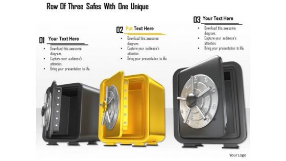 Stock Photo Row Of Three Safes With One Unique PowerPoint Slide