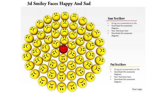 Stock Photo Sad Faces With One Happy Smiley PowerPoint Slide