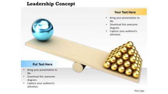 Stock Photo Seesaw With Golden Spheres And Big Blue Sphere PowerPoint Slide