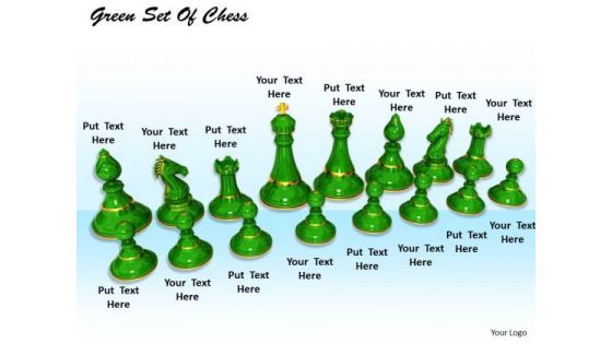 Stock Photo Set Of Green Chess Pieces PowerPoint Slide