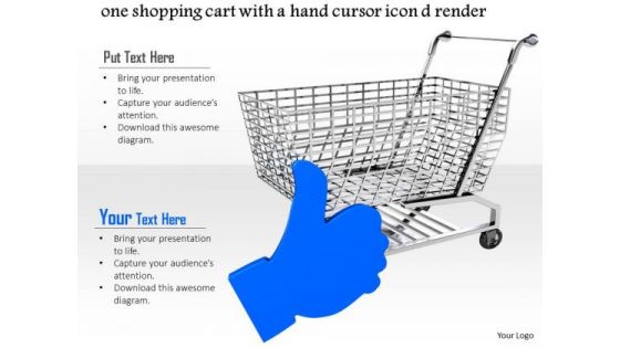 Stock Photo Shopping Cart With Blue Hand Cursor Decision PowerPoint Slide