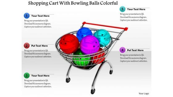 Stock Photo Shopping Cart With Bowling Balls Colorful PowerPoint Slide