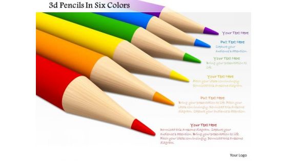 Stock Photo Six Colorful Pencils On White Background PowerPoint Slide