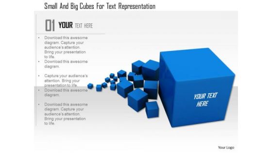 Stock Photo Small And Big Cubes For Text Representation PowerPoint Slide