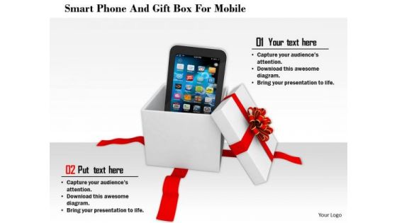 Stock Photo Smart Phone And Gift Box For Mobile PowerPoint Slide