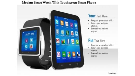 Stock Photo Smart Touchscreen Phone With Smart Watch PowerPoint Slide