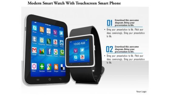 Stock Photo Smart Watch With Mobile For Technology PowerPoint Slide
