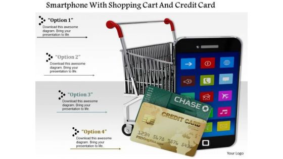 Stock Photo Smartphone-with-shopping-cart-and-credit-card PowerPoint Slide