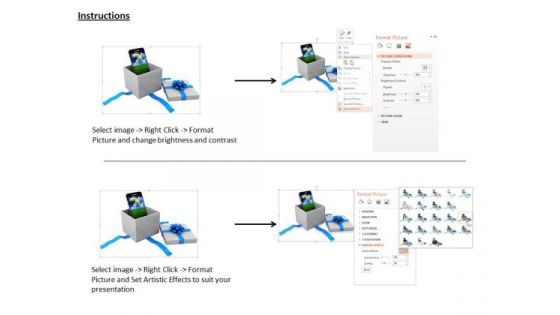 Stock Photo Smartphone Coming Out From Gift Box PowerPoint Slide
