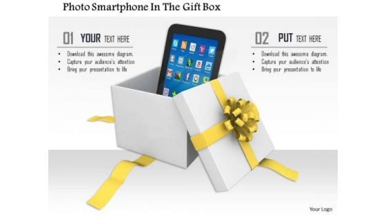 Stock Photo Smartphone In An Open Gift Box PowerPoint Slide