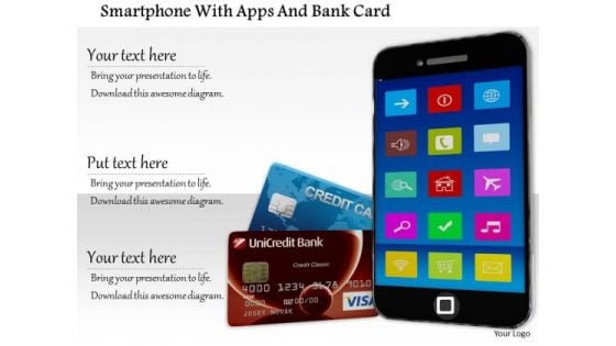Stock Photo Smartphone With Apps And Bank Card PowerPoint Slide