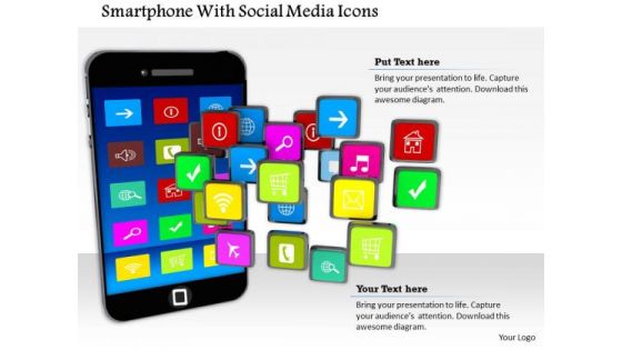 Stock Photo Smartphone With Social Media Icons PowerPoint Slide