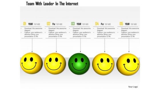 Stock Photo Smiley Team With Green Leader In Center PowerPoint Slide Stock Photo Smiley Team With Green Leader In Center PowerPoint Slide