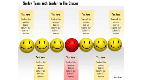 Stock Photo Smiley Team With Red Leader In Center PowerPoint Slide Stock Photo Smiley Team With Red Leader In Center PowerPoint Slide