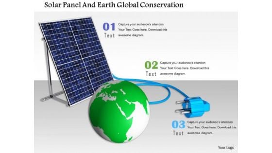 Stock Photo Solar Panel And Earth Global Conservation PowerPoint Slide