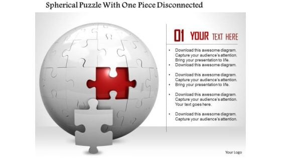 Stock Photo Spherical Puzzle With One Piece Disconnected PowerPoint Slide