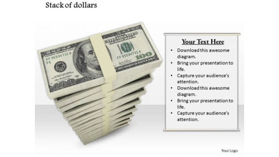 Stock Photo Stack Of 100 Dollars Bundles PowerPoint Slide