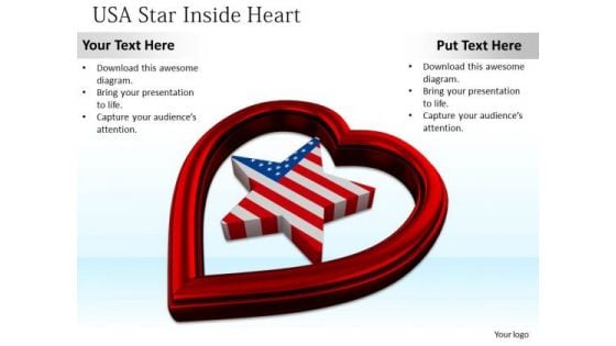 Stock Photo Star Of Usa Flag With Heart Symbol PowerPoint Slide