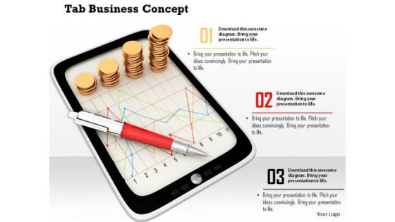 Stock Photo Tab With Coins Graph And Pen PowerPoint Slide