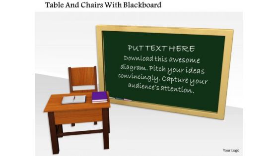 Stock Photo Table And Chairs With Blackboard PowerPoint Slide