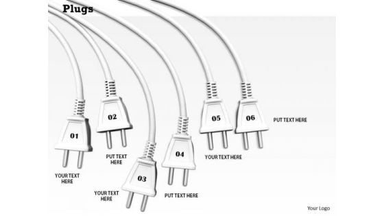 Stock Photo Team Of White Electricity Plugs PowerPoint Slide