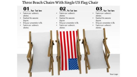 Stock Photo Three Beach Chairs With Single Us Flag Chair PowerPoint Slide